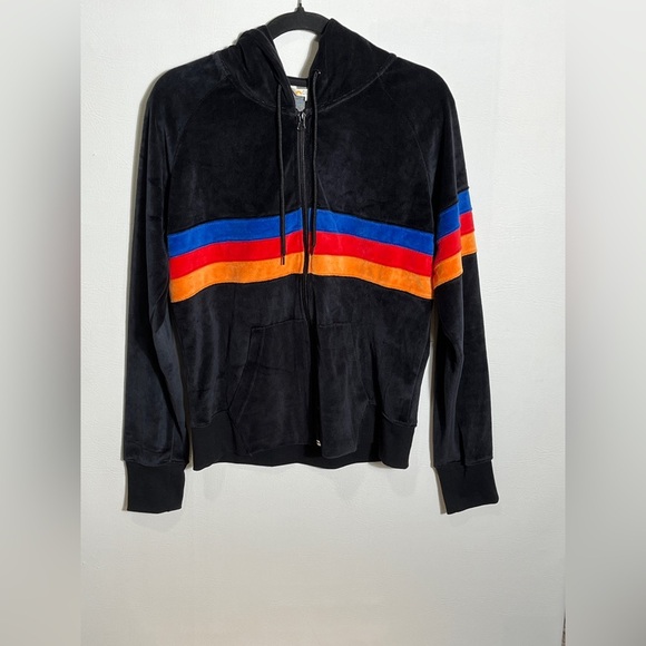 C&C California Velour Black Stripe Full Zip Black Hoodie Large - Picture 2 of 13